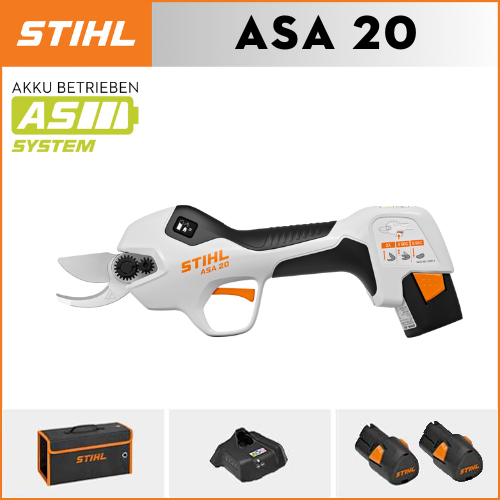 【STIHL】 ASA20*1, lítium akumulátor*2, úložná krabica*1, rezná hlava*1, nabíjačka*1