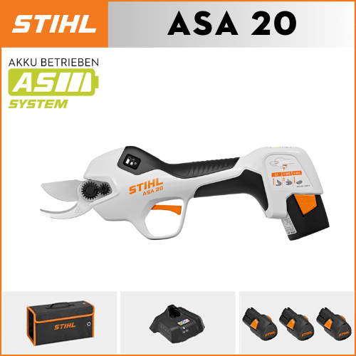 【STIHL】 ASA20*1, lítium akumulátor*3, úložná krabica*1, rezná hlava*1, nabíjačka*1