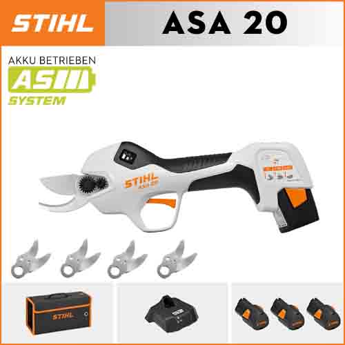 【STIHL】 ASA20*1, lítium akumulátor*3, úložná krabica*1, rezná hlava*5, nabíjačka*1